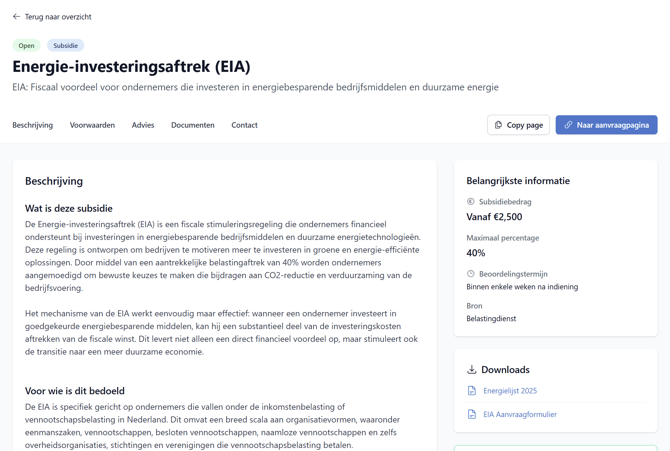subsidiewijzer.ai features